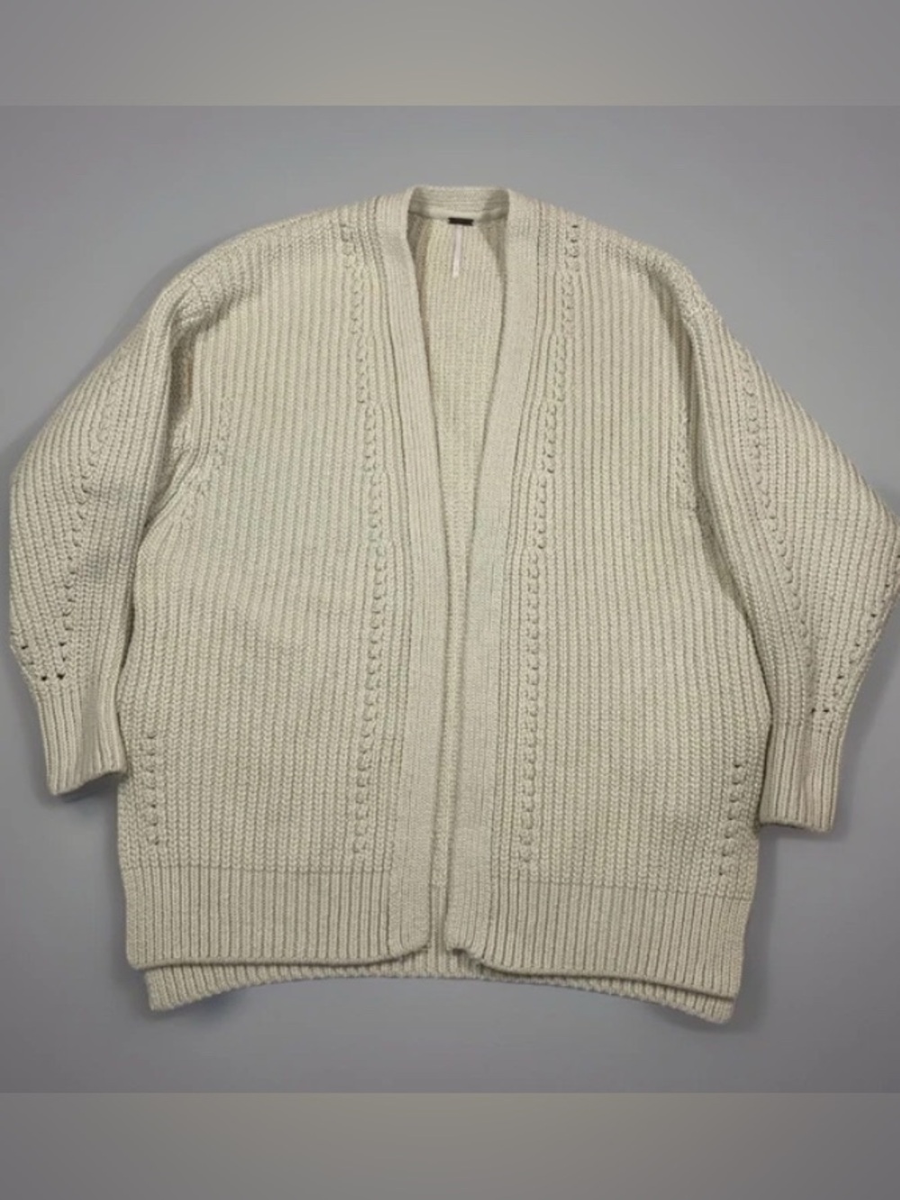 Free People Nightingale Cardigan Cream Knit Oversized XS Boxy Open Front Pockets
